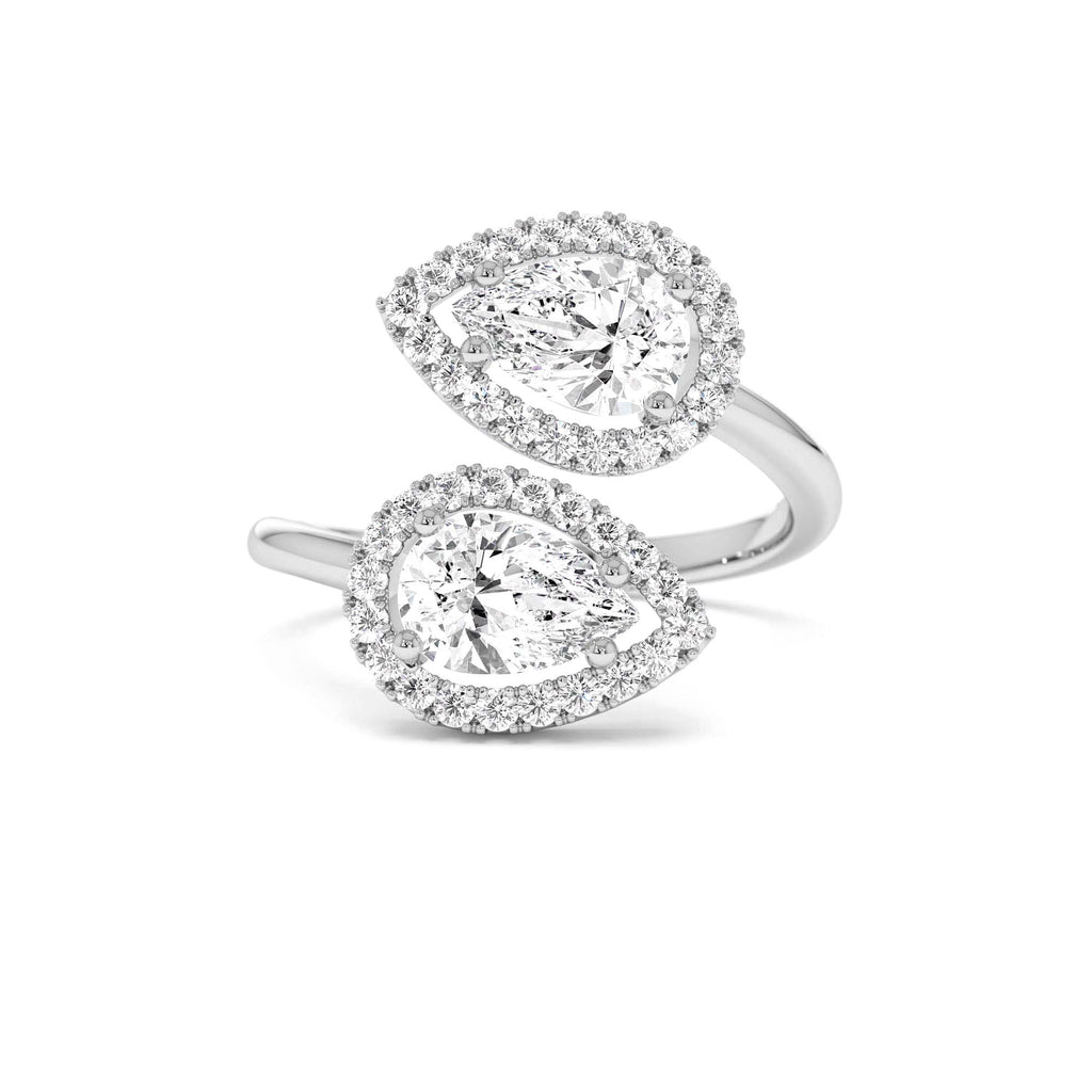 1.90 CTW Double Pear Shaped Lab-Grown Halo Bypass Ring — view 4