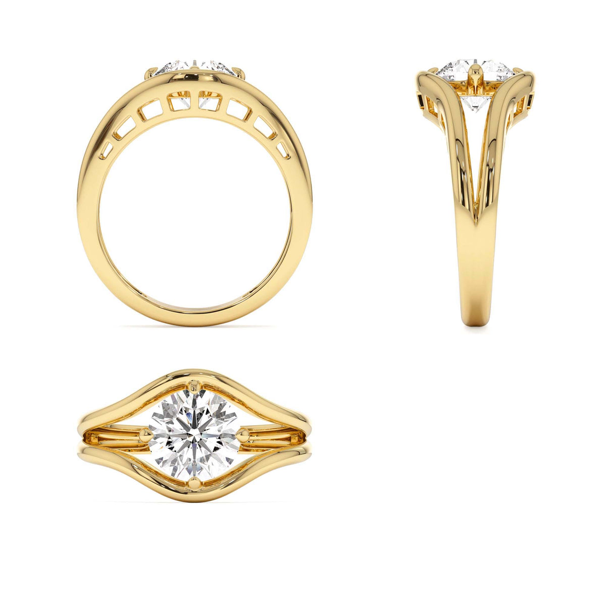 1.50 CTW Split Shank Unique Round Lab-Grown Diamond Engagement Ring in 14K Gold — view 3