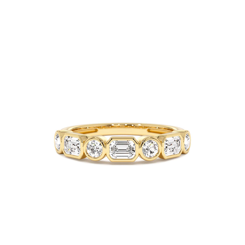 0.95 CTW Bezel Setting Emerald Cut & Round Lab-Grown Diamond Wedding Ring in 14K Gold — view 1