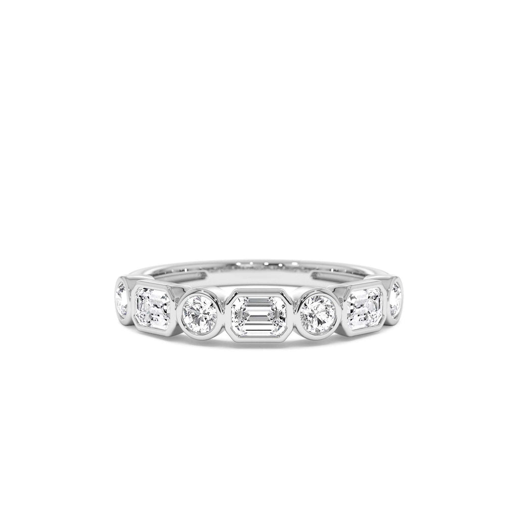 0.95 CTW Bezel Setting Emerald Cut & Round Lab-Grown Diamond Wedding Ring in 14K Gold — view 4