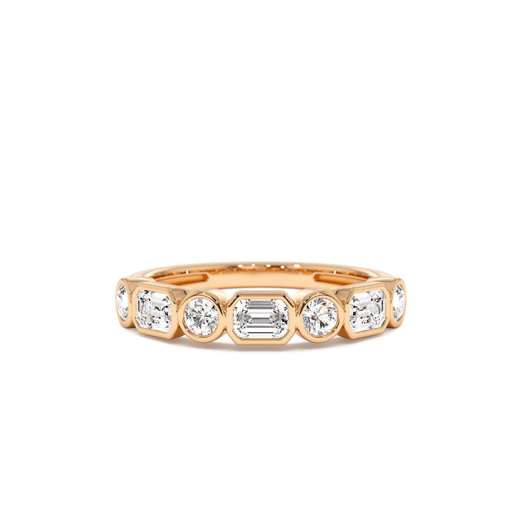 0.95 CTW Bezel Setting Emerald Cut & Round Lab-Grown Diamond Wedding Ring in 14K Gold — view 5