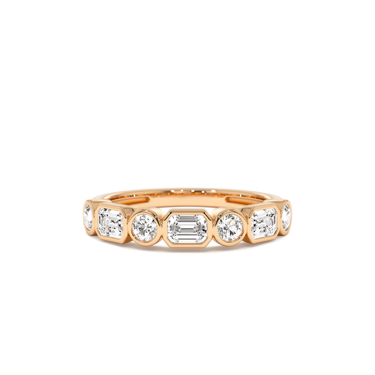0.95 CTW Bezel Setting Emerald Cut & Round Lab-Grown Diamond Wedding Ring in 14K Gold — view 5