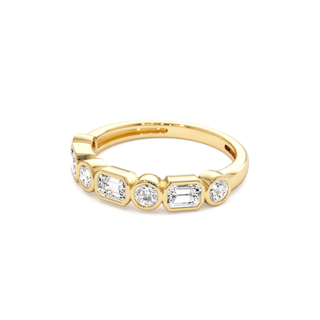 0.95 CTW Bezel Setting Emerald Cut & Round Lab-Grown Diamond Wedding Ring in 14K Gold — view 2