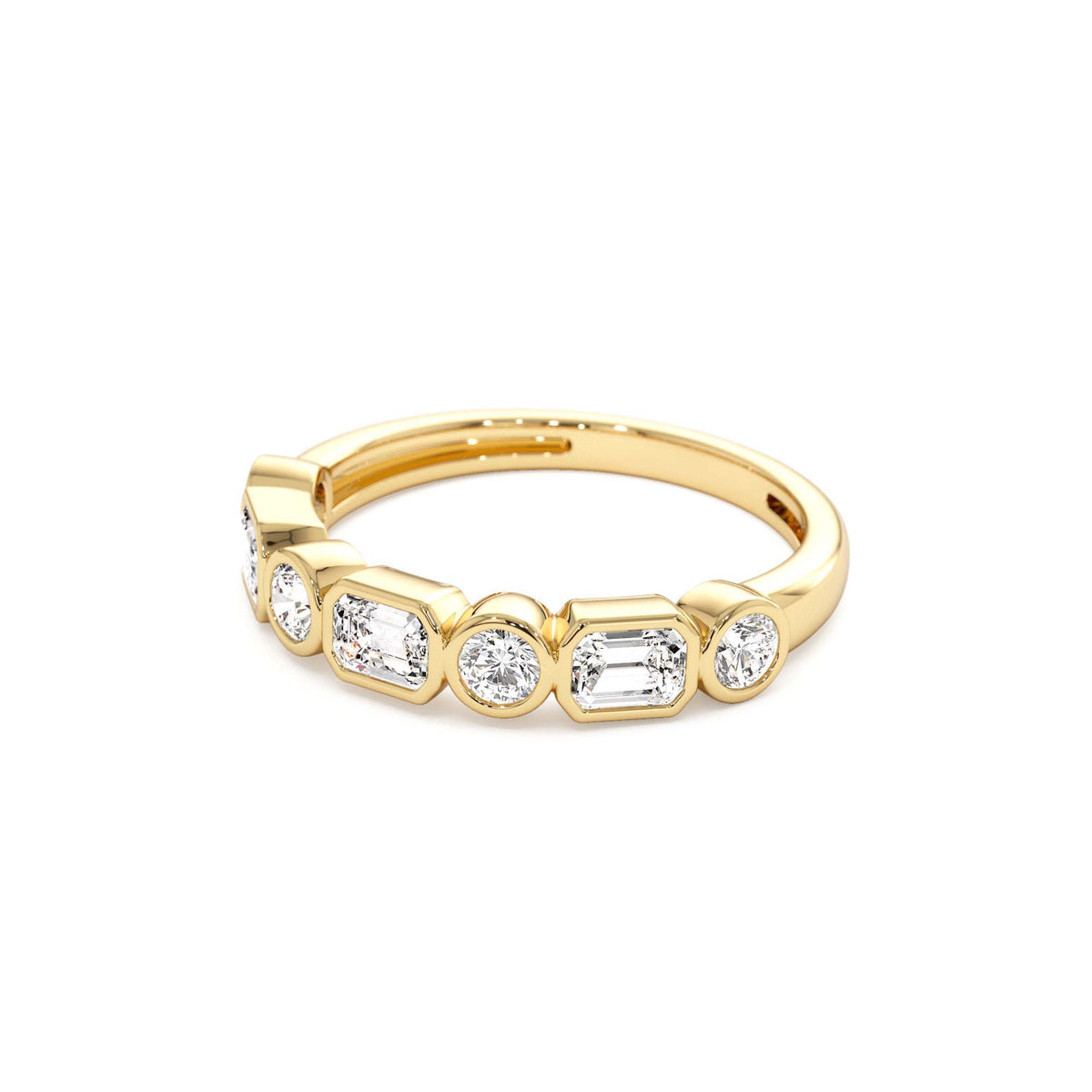 0.95 CTW Bezel Setting Emerald Cut & Round Lab-Grown Diamond Wedding Ring in 14K Gold — view 2