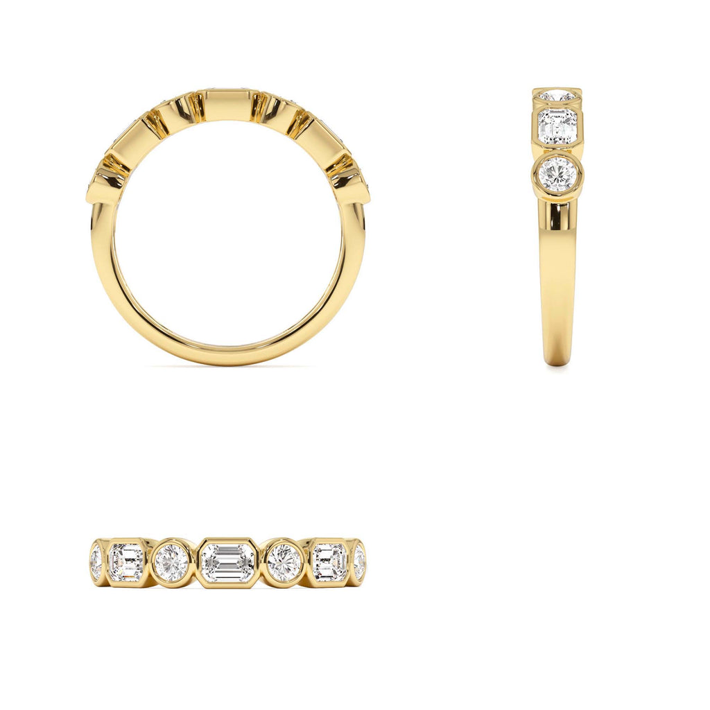 0.95 CTW Bezel Setting Emerald Cut & Round Lab-Grown Diamond Wedding Ring in 14K Gold — view 3