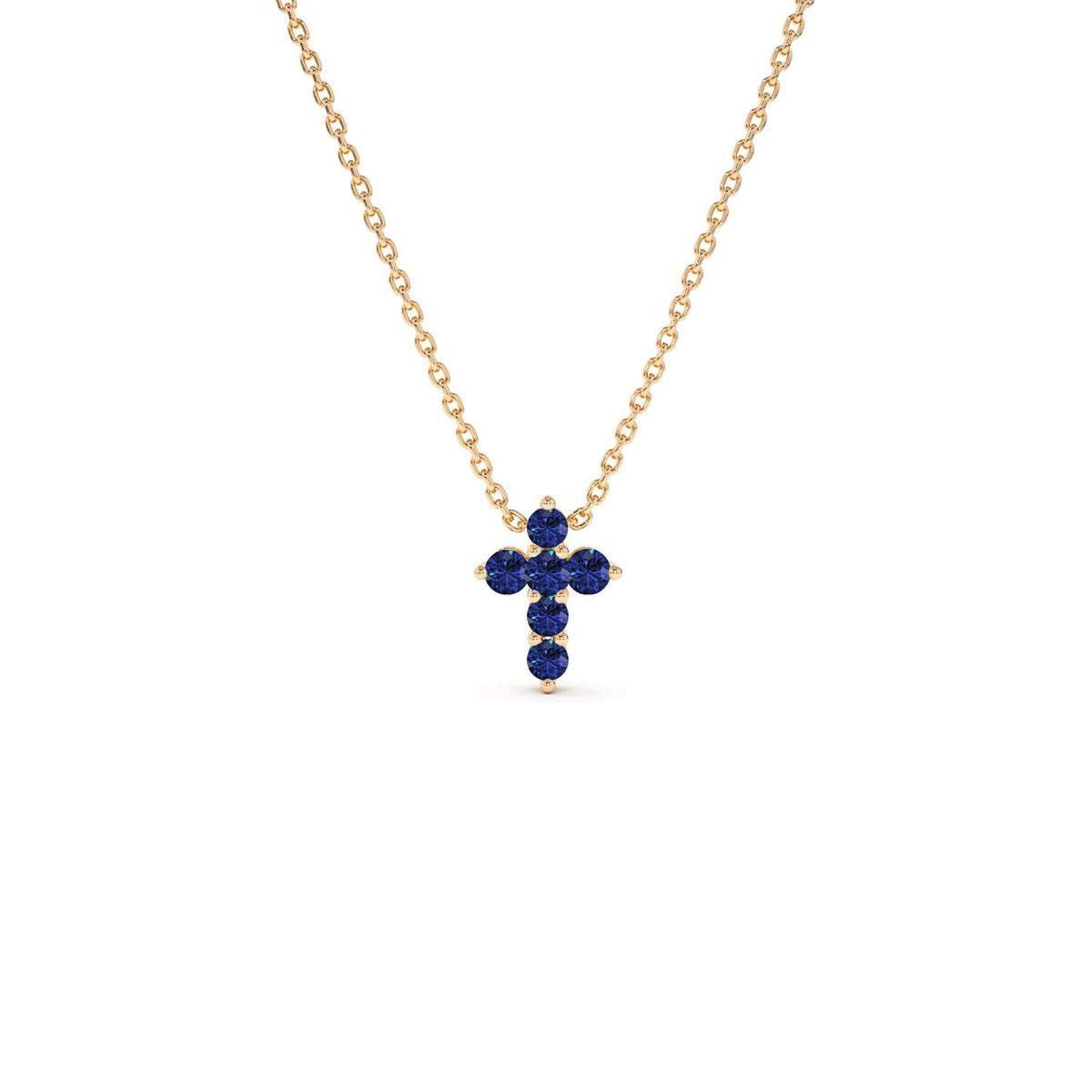 Tiny Sapphire Cross Necklace in 14K Gold — view 7