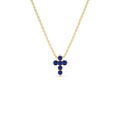 Tiny Sapphire Cross Necklace in 14K Gold — view 1