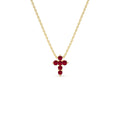 Tiny Ruby Cross Necklace in 14K Gold — view 1