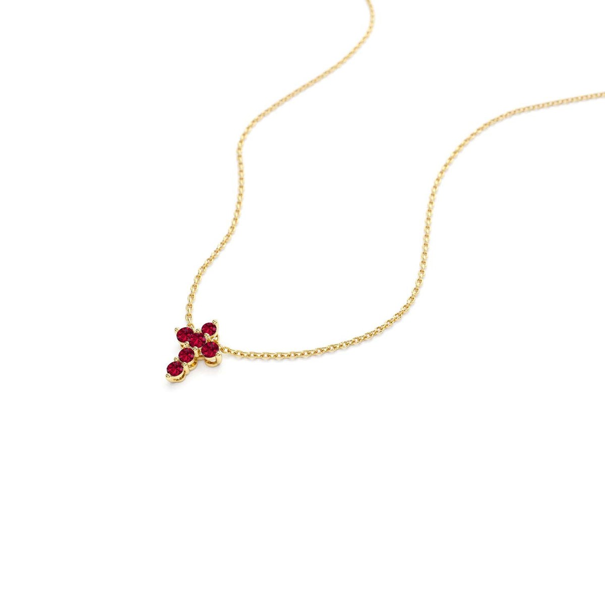 Tiny Ruby Cross Necklace in 14K Gold — view 2