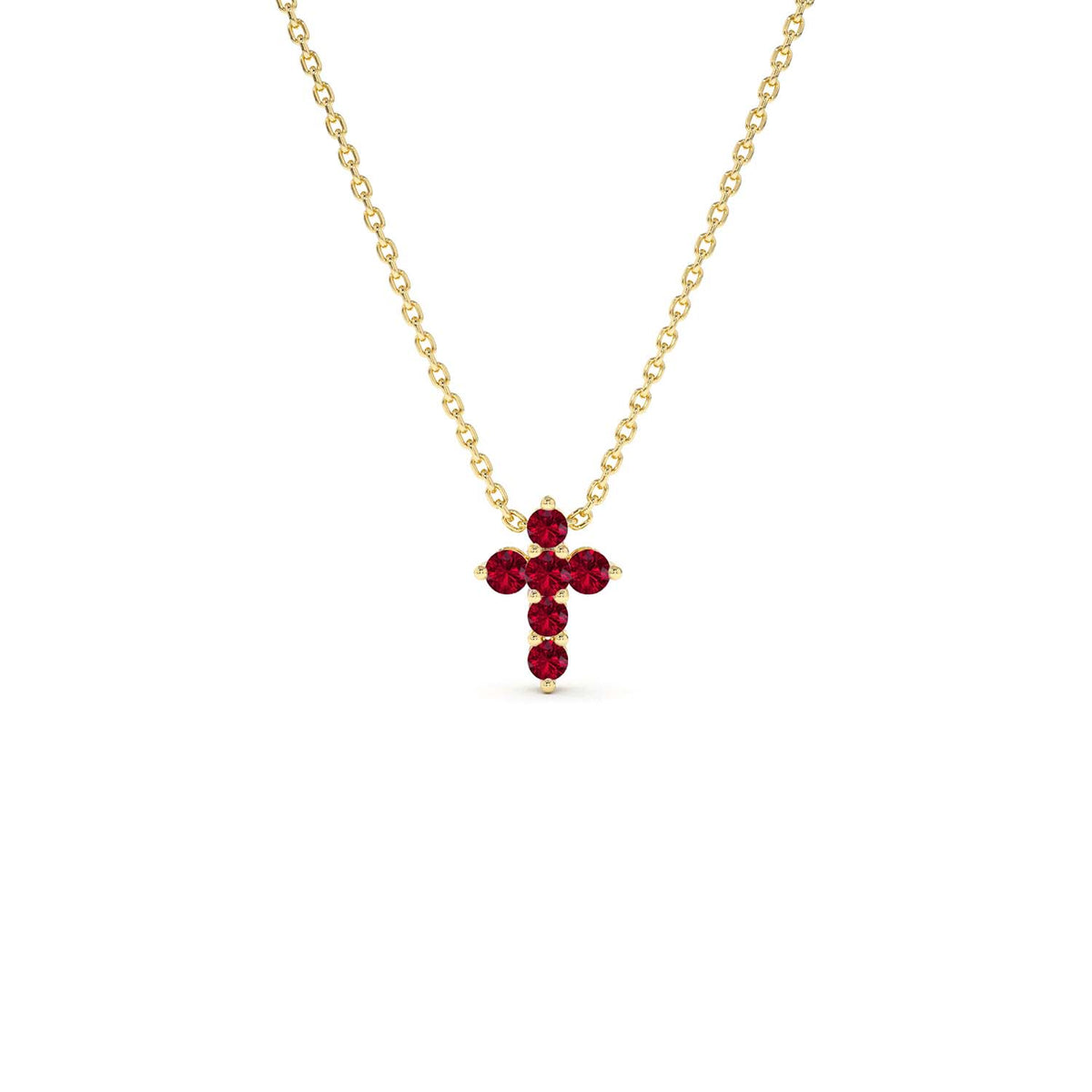 Tiny Ruby Cross Necklace in 14K Gold — view 3