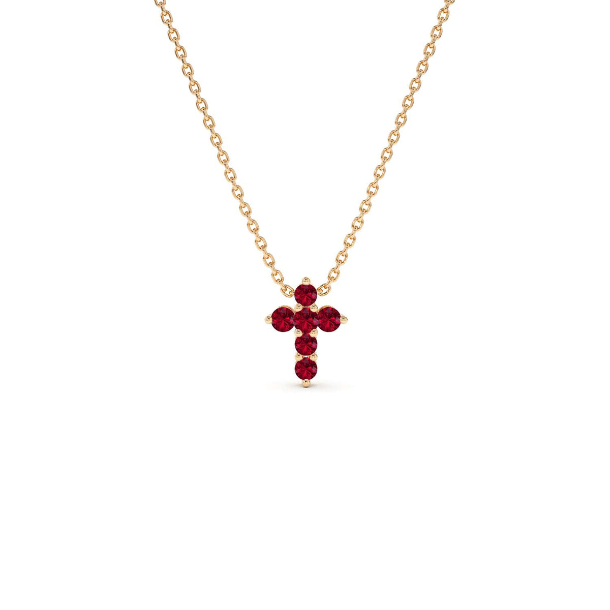 Tiny Ruby Cross Necklace in 14K Gold — view 7