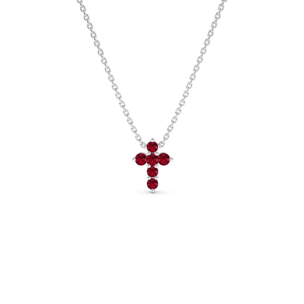 Tiny Ruby Cross Necklace in 14K Gold — view 5