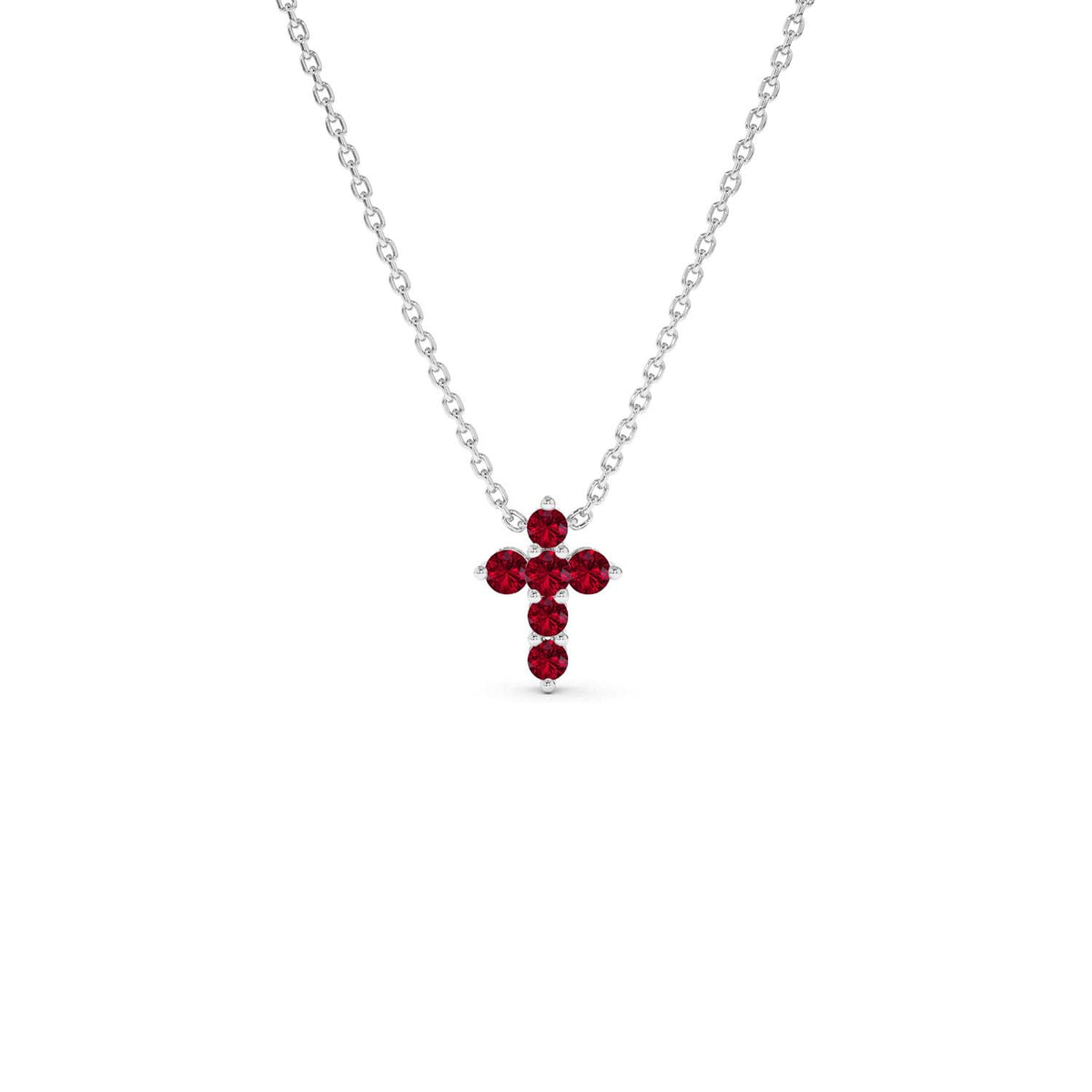 Tiny Ruby Cross Necklace in 14K Gold — view 5