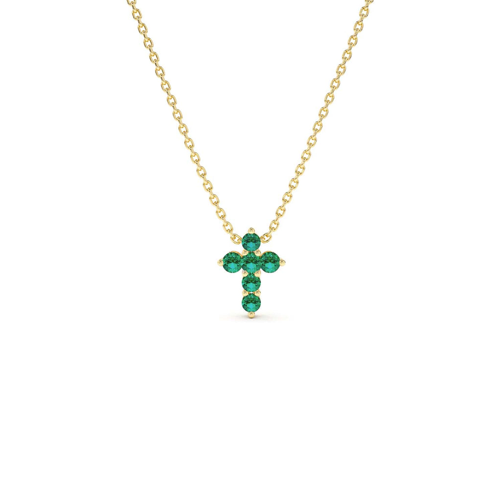 Tiny Emerald Cross Necklace in 14K Gold — view 1