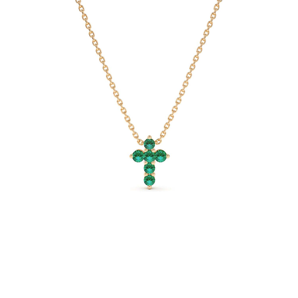 Tiny Emerald Cross Necklace in 14K Gold — view 6