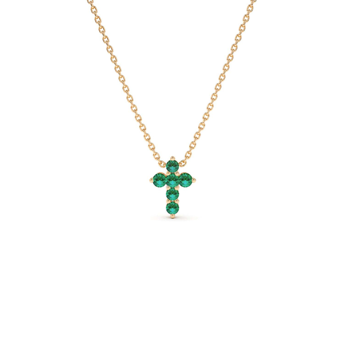 Tiny Emerald Cross Necklace in 14K Gold — view 6