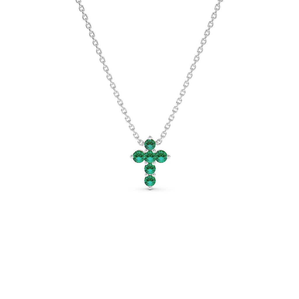Tiny Emerald Cross Necklace in 14K Gold — view 4