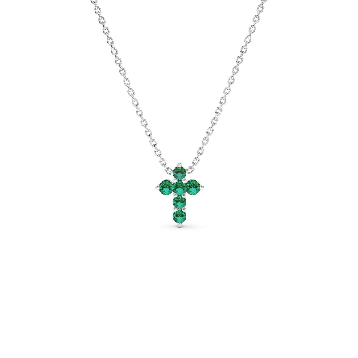 Tiny Emerald Cross Necklace in 14K Gold — view 4