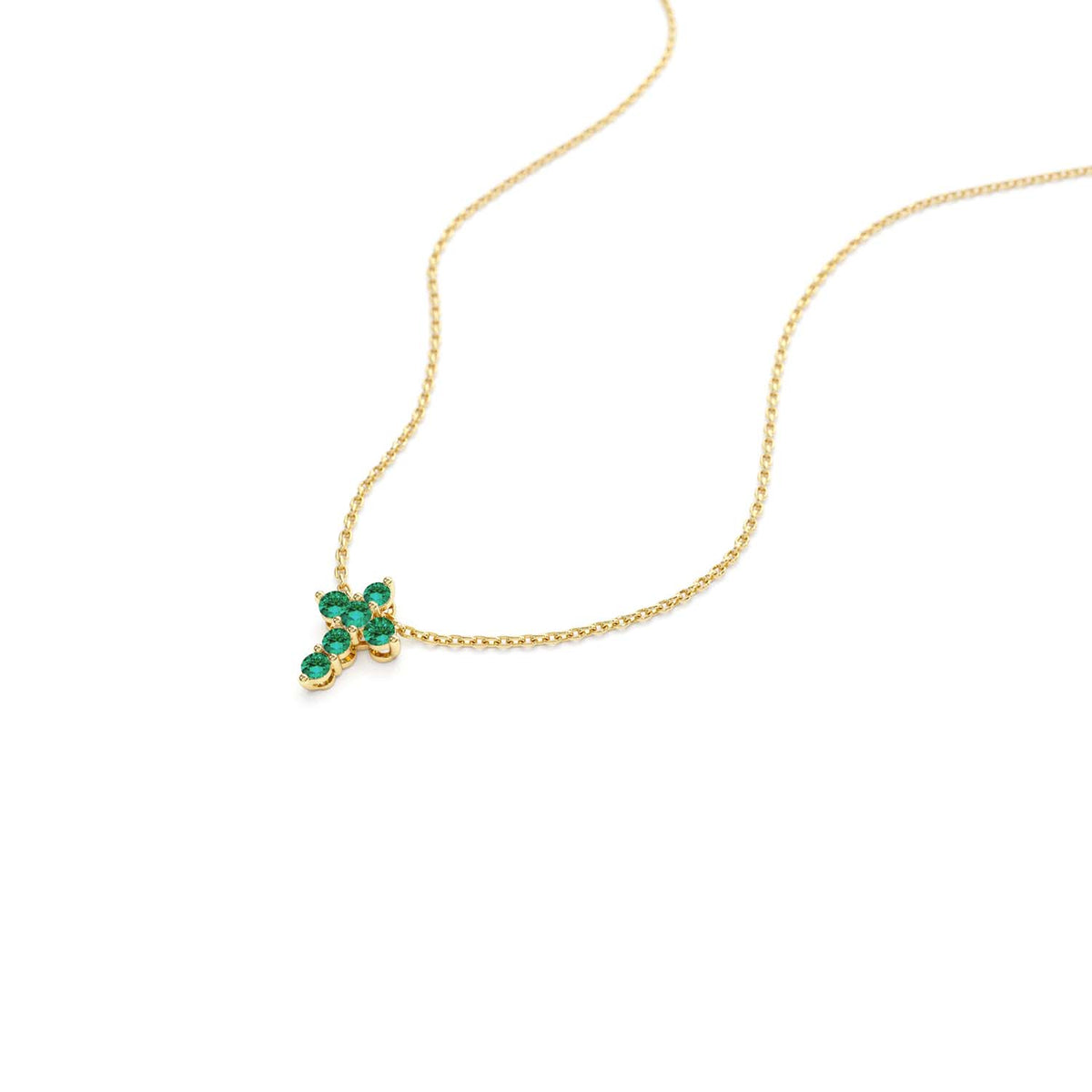 Tiny Emerald Cross Necklace in 14K Gold — view 2