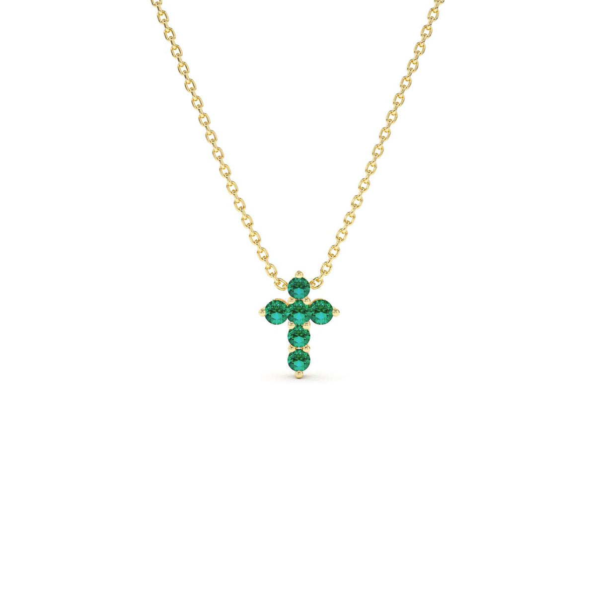 Tiny Emerald Cross Necklace in 14K Gold — view 3