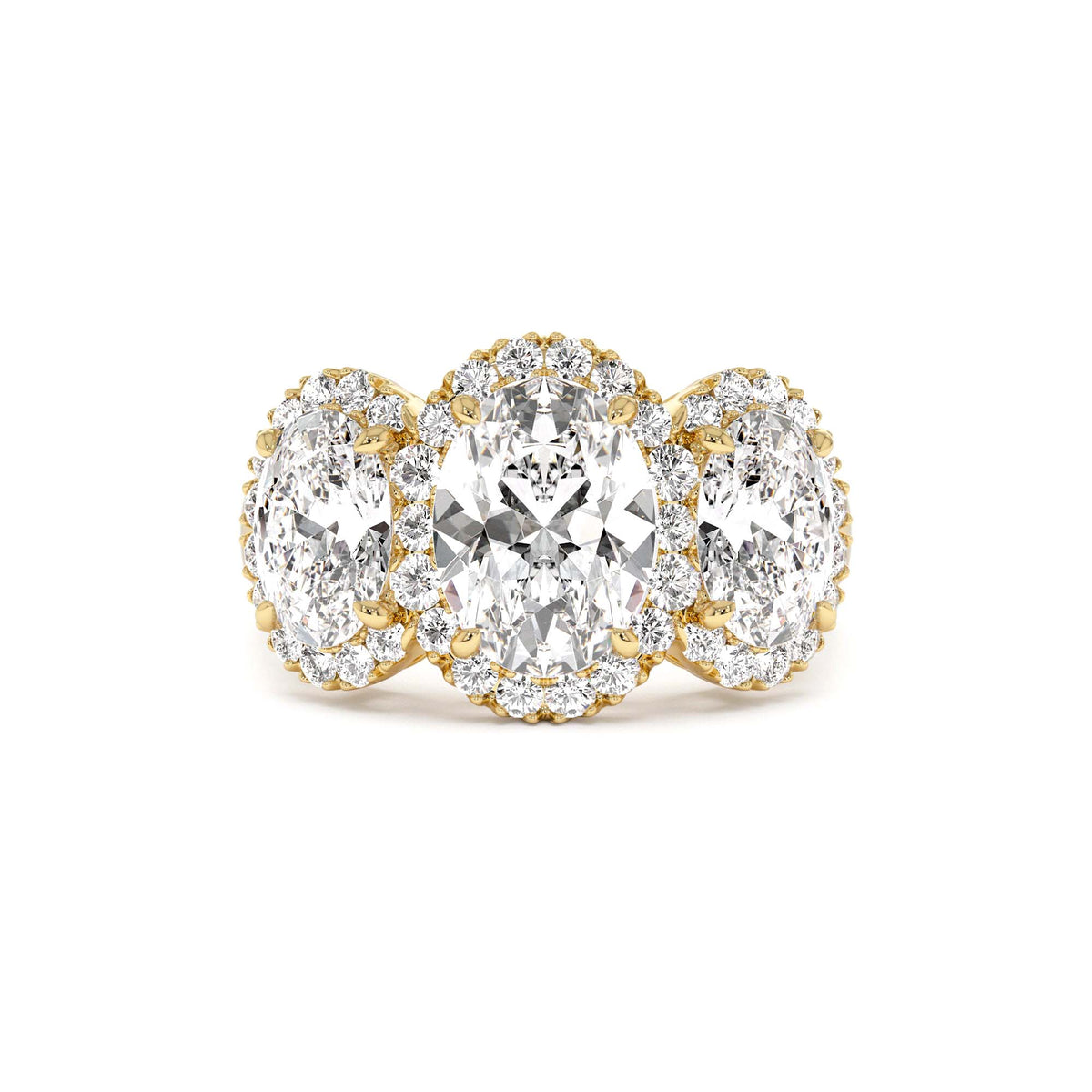 3.35 CTW Three Stone Halo Oval Lab-Grown Engagement Ring — view 1