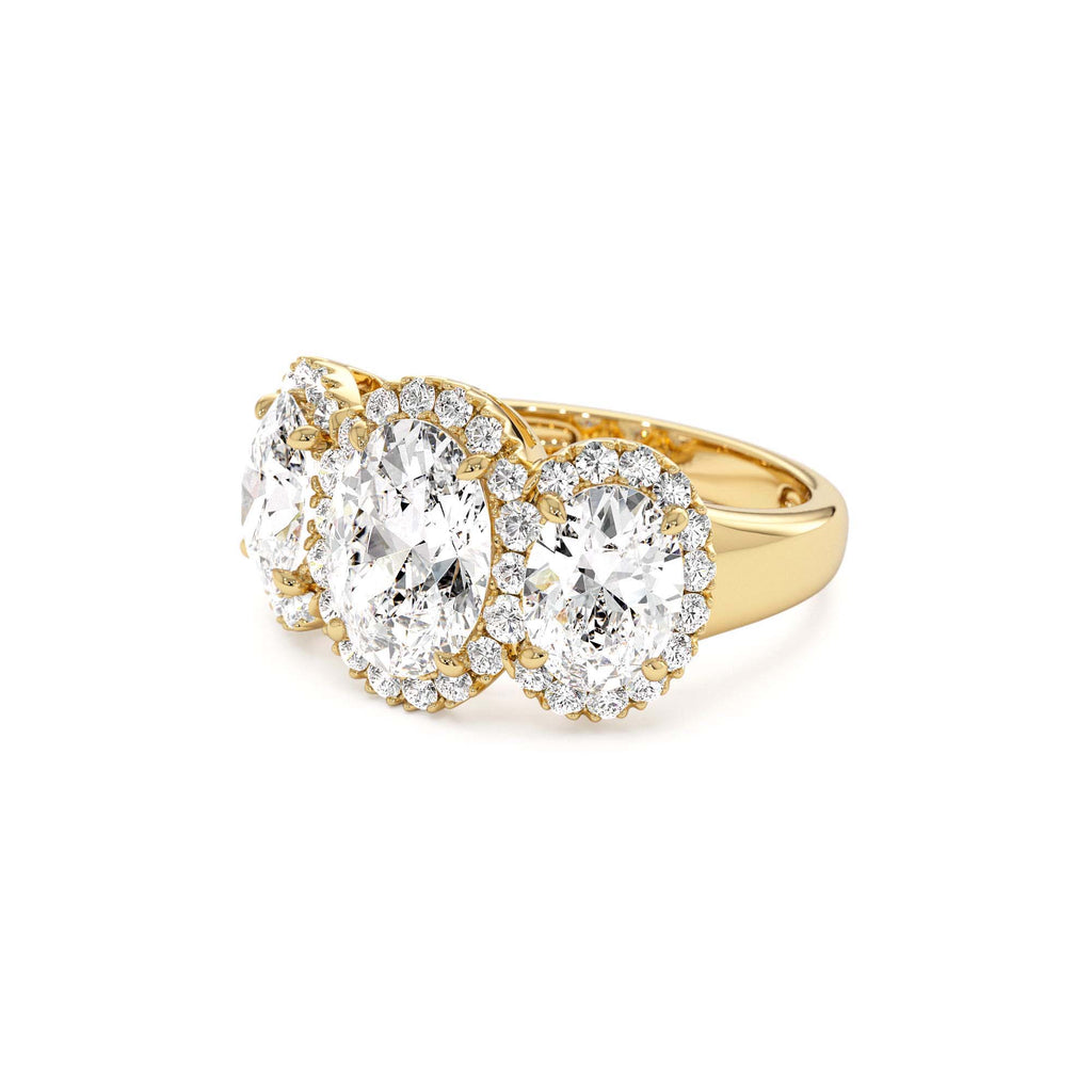 3.35 CTW Three Stone Halo Oval Lab-Grown Engagement Ring — view 2