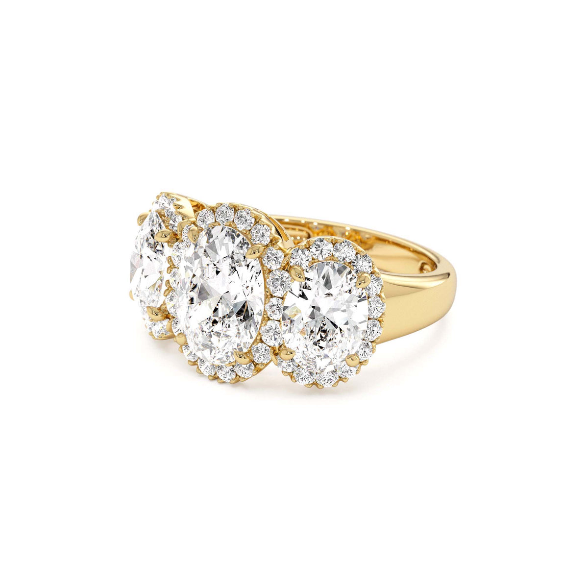 3.35 CTW Three Stone Halo Oval Lab-Grown Engagement Ring — view 2