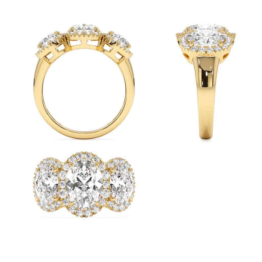 3.35 CTW Three Stone Halo Oval Lab-Grown Engagement Ring — view 3
