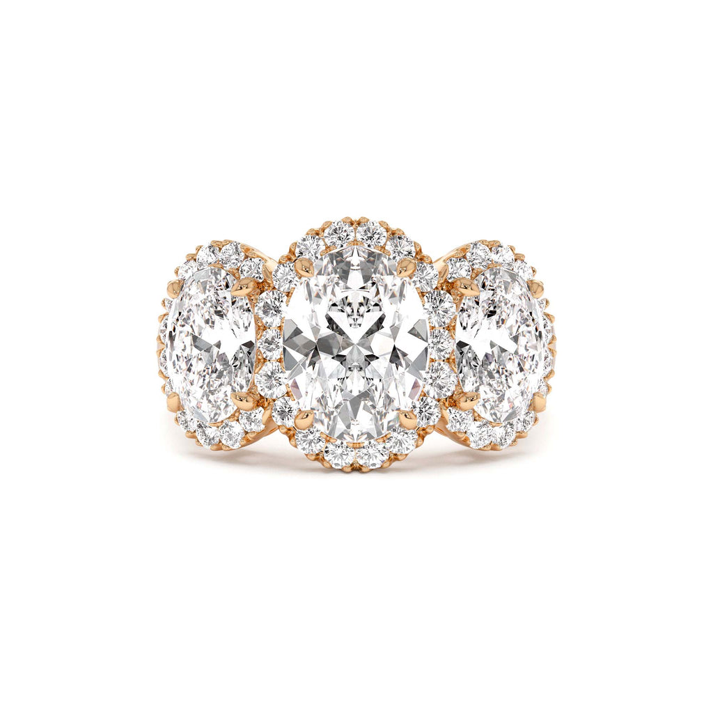 3.35 CTW Three Stone Halo Oval Lab-Grown Engagement Ring — view 5