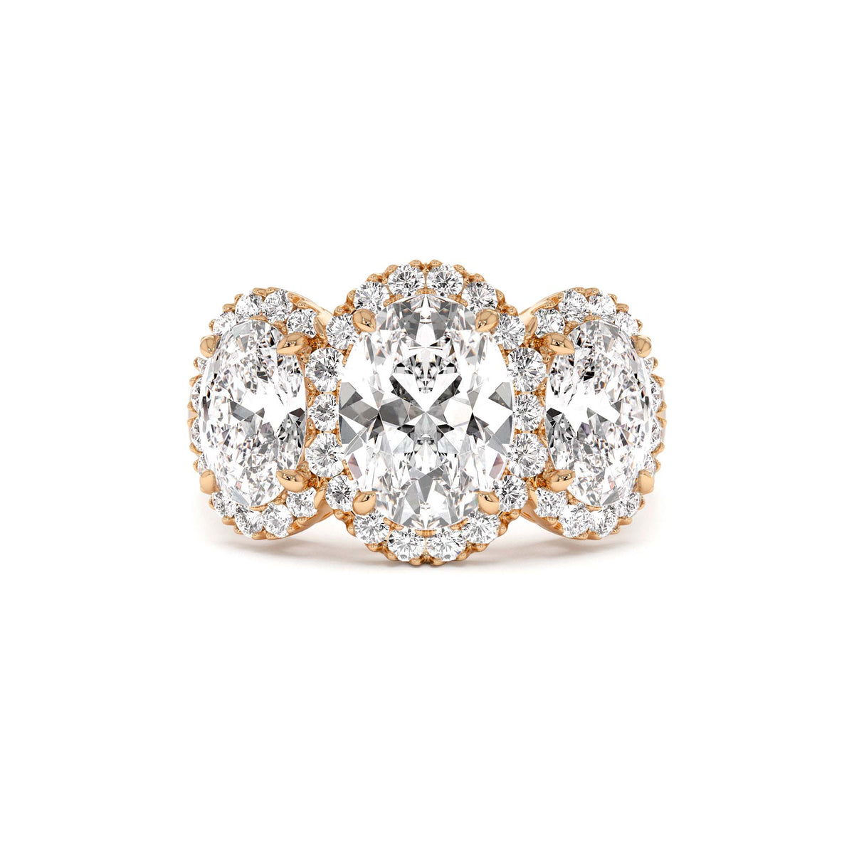 3.35 CTW Three Stone Halo Oval Lab-Grown Engagement Ring — view 5