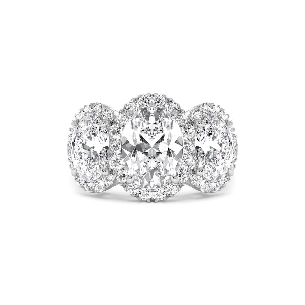 3.35 CTW Three Stone Halo Oval Lab-Grown Engagement Ring — view 4