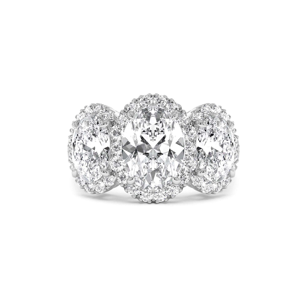 3.35 CTW Three Stone Halo Oval Lab-Grown Engagement Ring — view 4