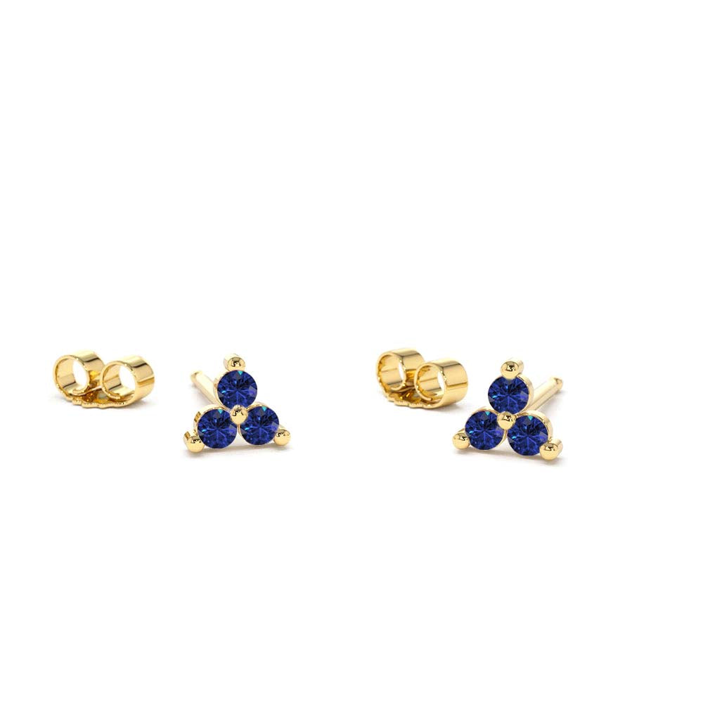 Tiny Trio Sapphire Earrings in 14K Gold — view 1