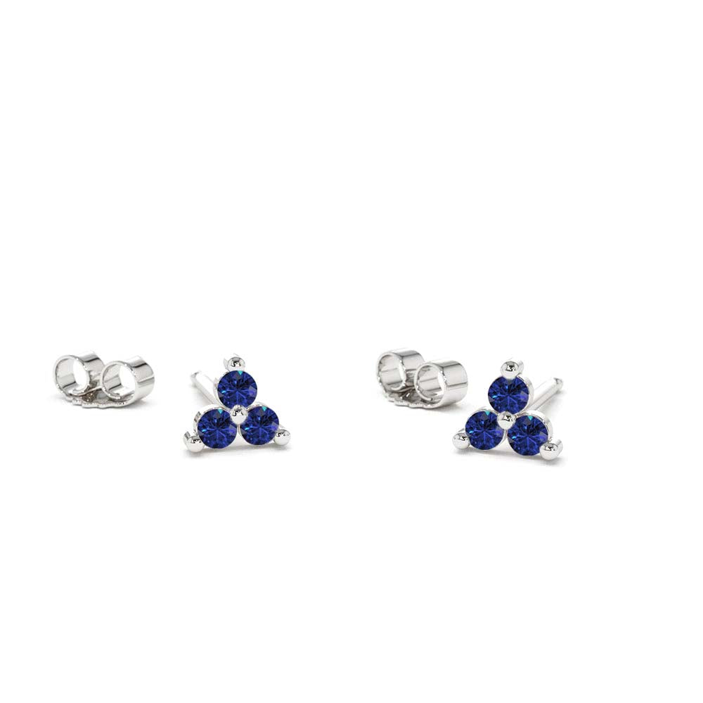 Tiny Trio Sapphire Earrings in 14K Gold — view 2