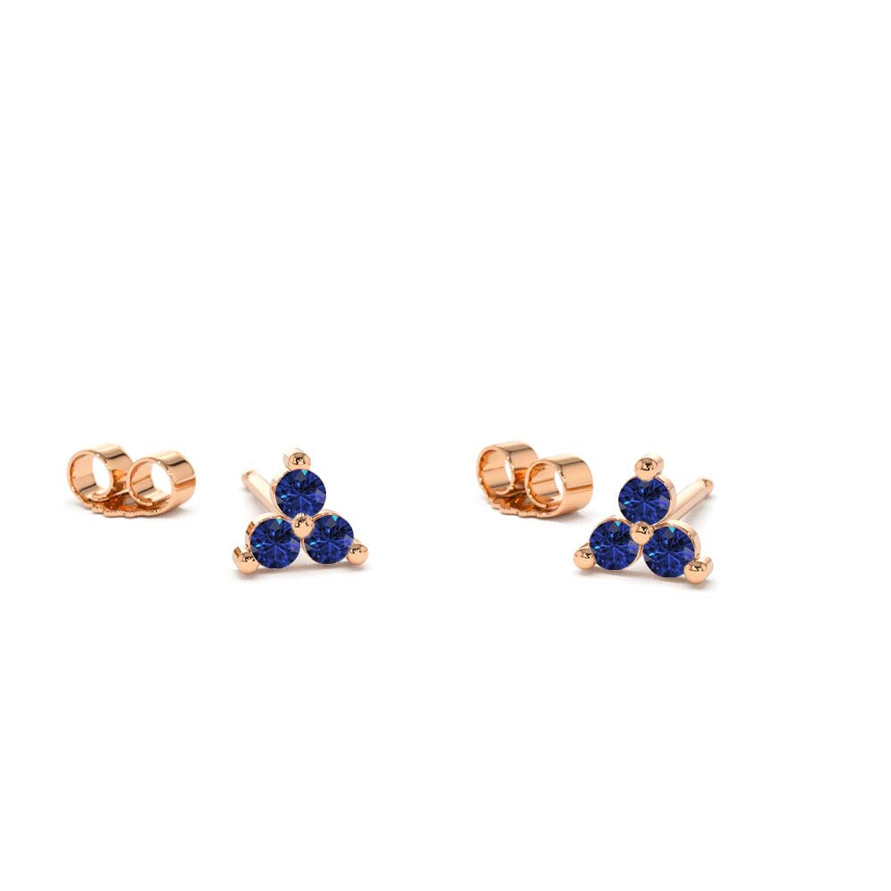 Tiny Trio Sapphire Earrings in 14K Gold — view 3