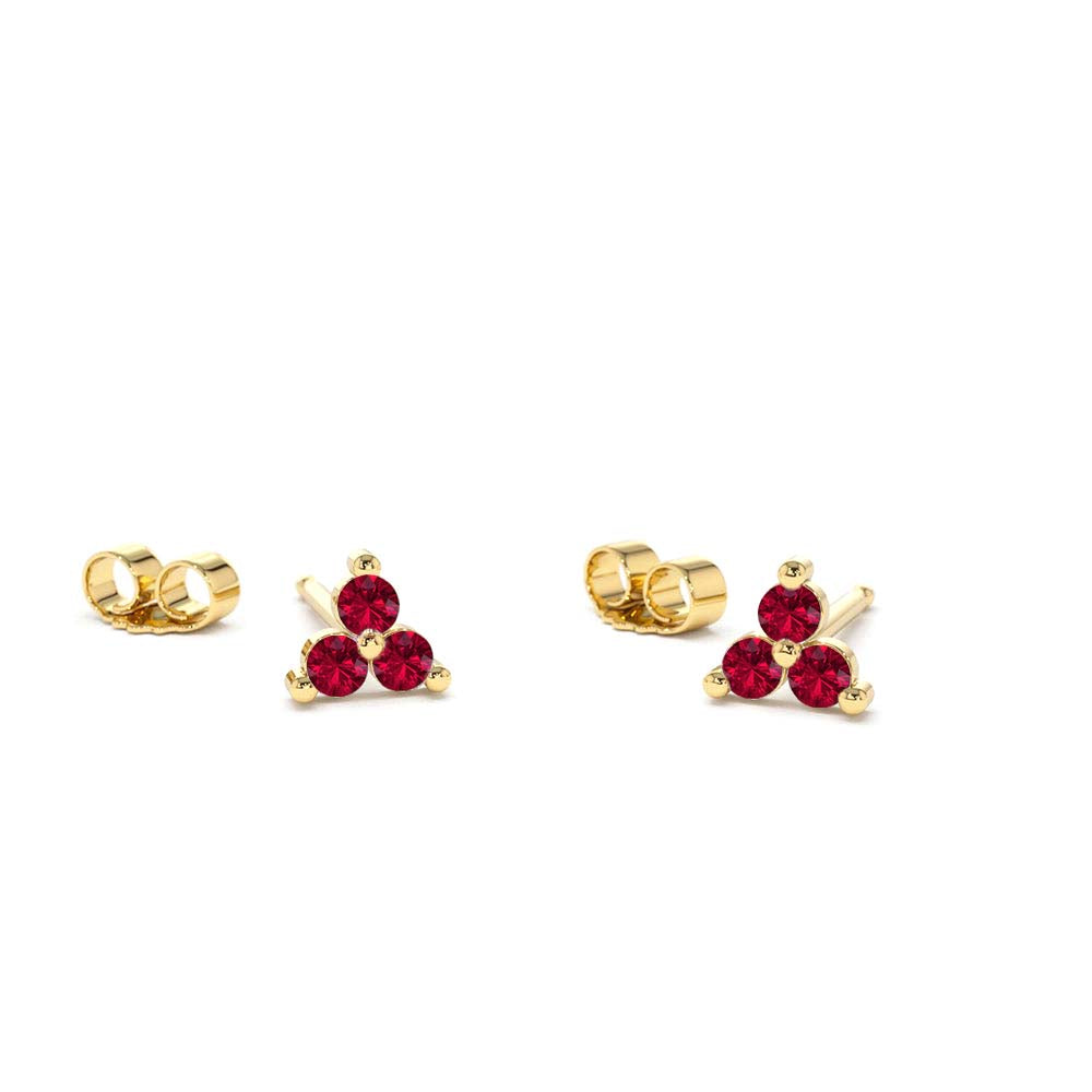 Tiny Trio Ruby Earrings in 14K Gold — view 1