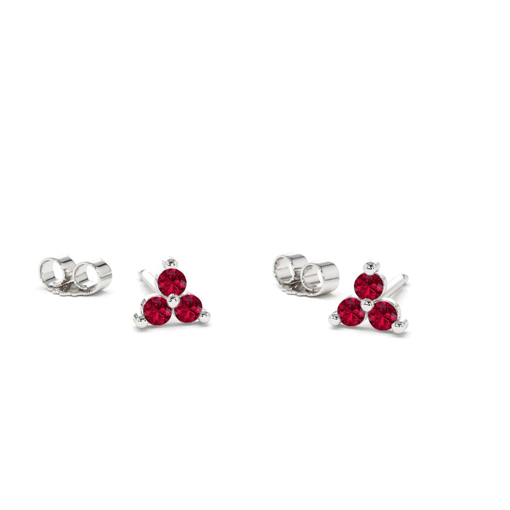 Tiny Trio Ruby Earrings in 14K Gold — view 2