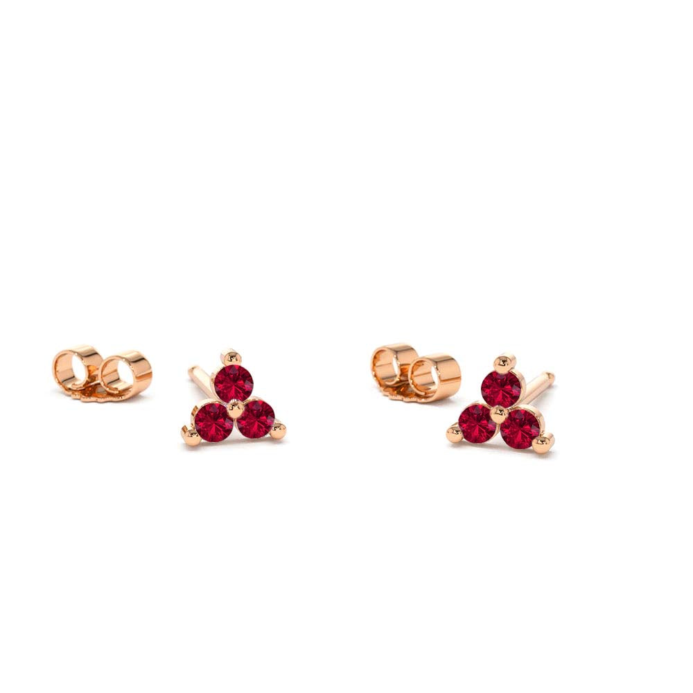 Tiny Trio Ruby Earrings in 14K Gold — view 3