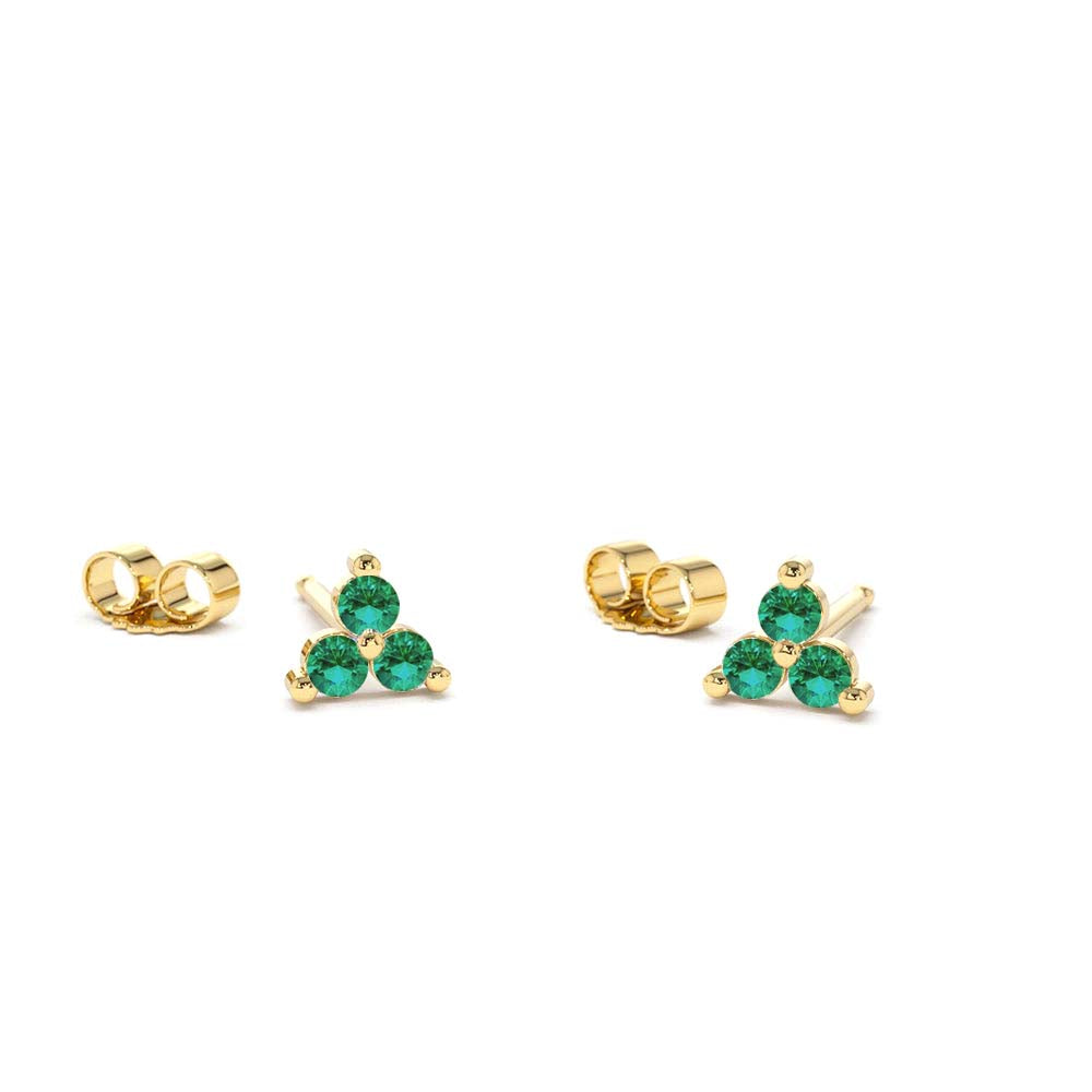 Tiny Trio Emerald Earrings in 14K Gold — view 1