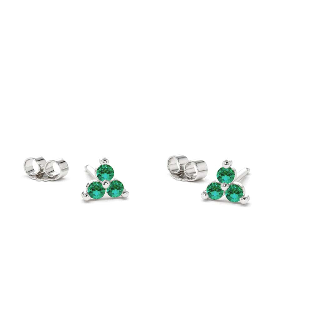 Tiny Trio Emerald Earrings in 14K Gold — view 2