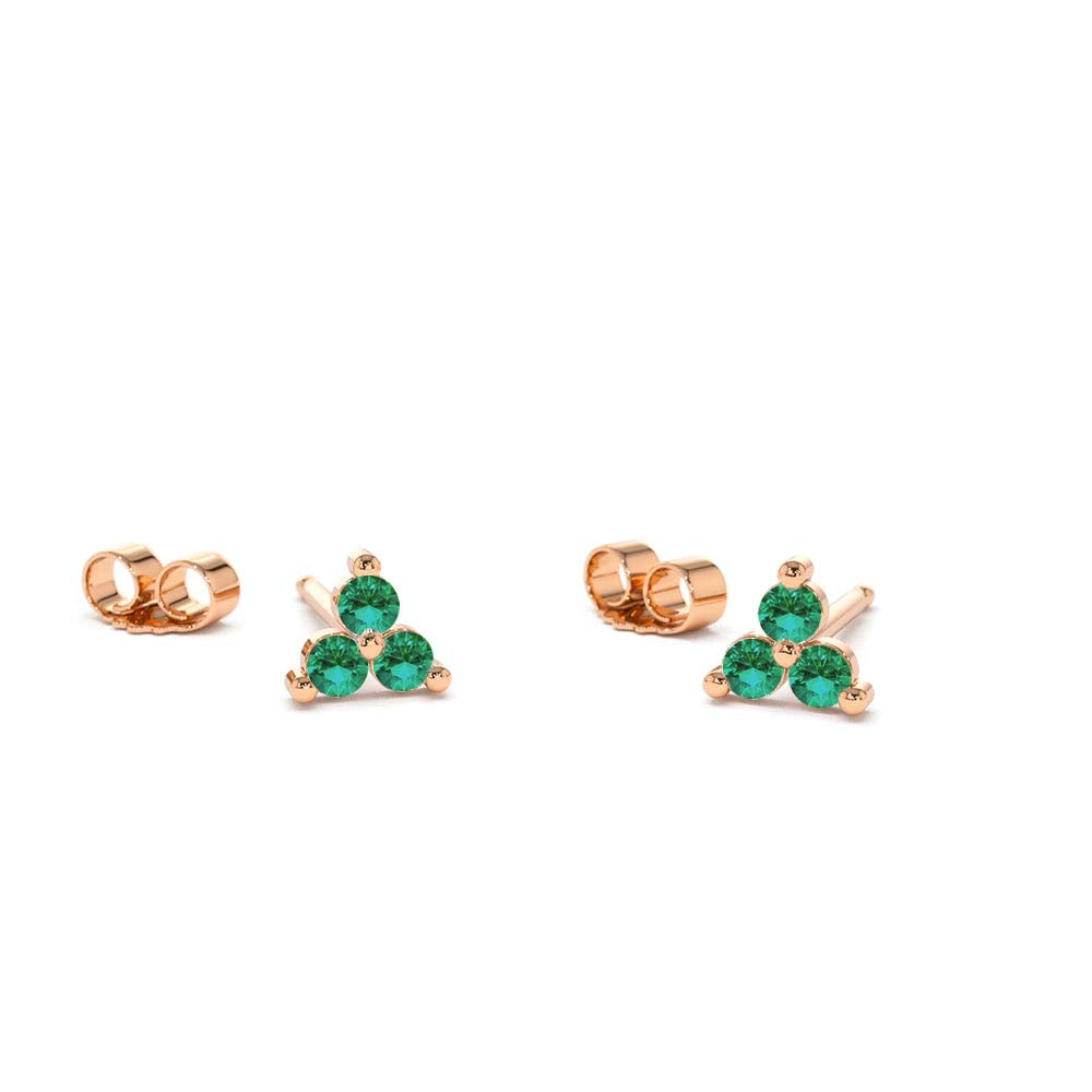 Tiny Trio Emerald Earrings in 14K Gold — view 3