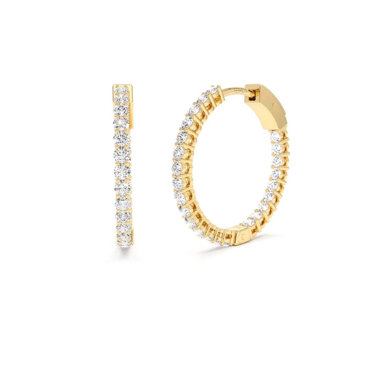 21.5MM Inside Out Diamond Hoops in 14K Gold — view 1