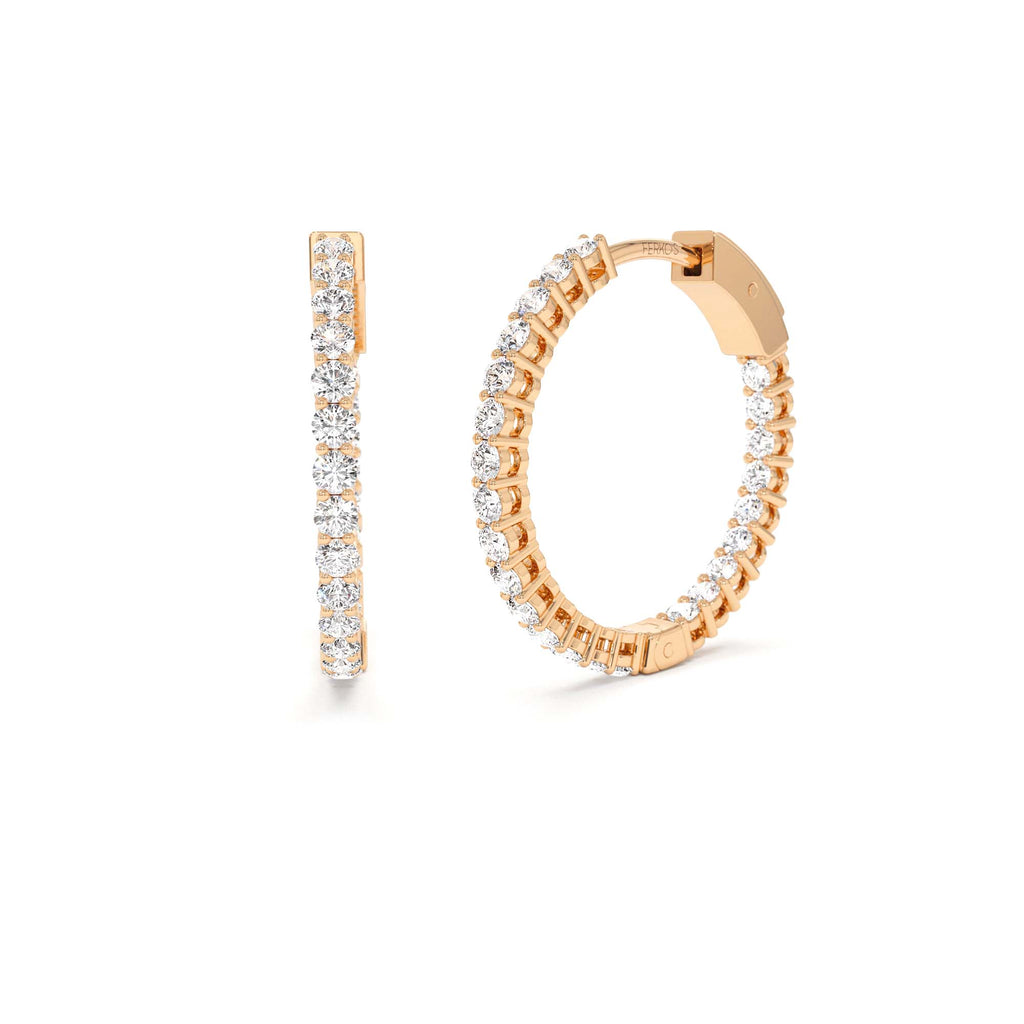 21.5MM Inside Out Diamond Hoops in 14K Gold — view 4