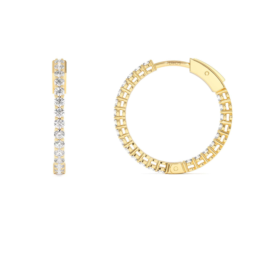 21.5MM Inside Out Diamond Hoops in 14K Gold — view 2