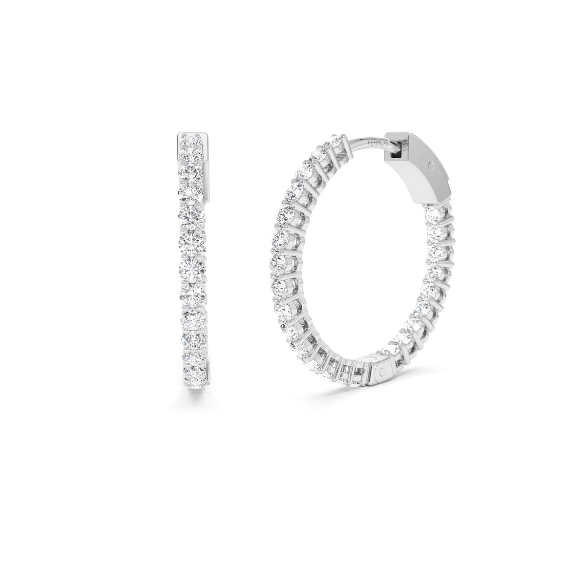 21.5MM Inside Out Diamond Hoops in 14K Gold — view 3