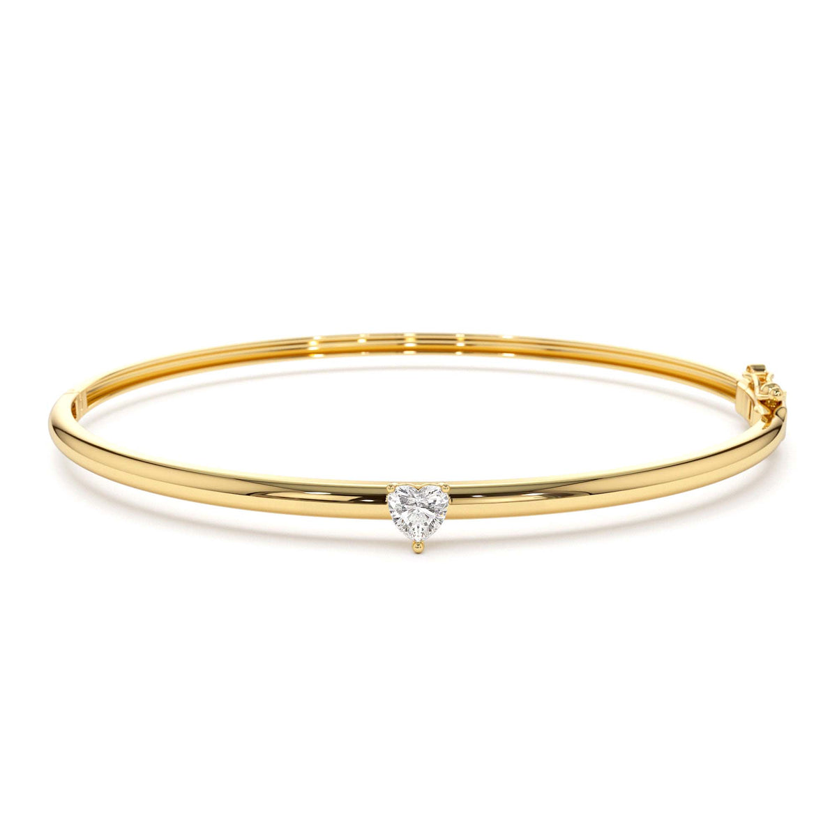 Heart Shape Diamond Solitaire Bangle in 14K Gold — view 1
