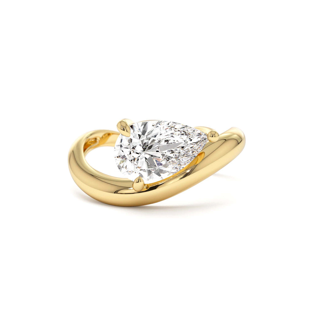1.55 CTW Lab-Grown Pear Shaped Wave Diamond Engagement Ring in 14K Gold — view 1