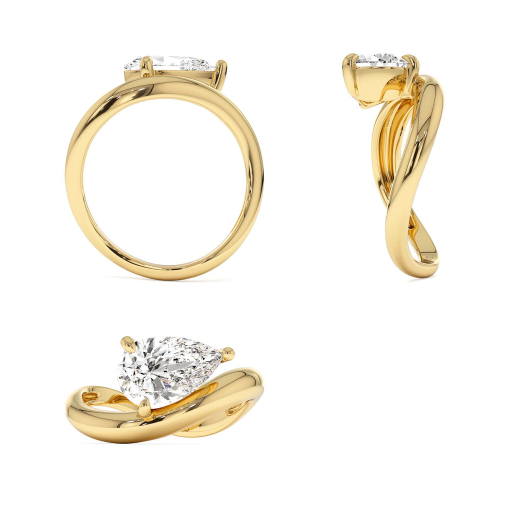 1.55 CTW Lab-Grown Pear Shaped Wave Diamond Engagement Ring in 14K Gold — view 3