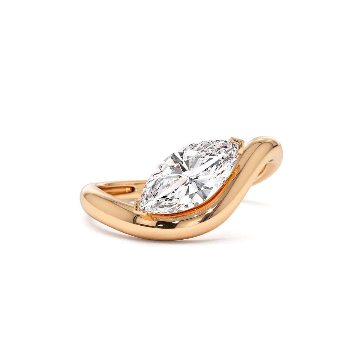 1.00 CTW Marquise Shaped Sleek Design Lab-Grown Engagement Ring in 14K Gold — view 5