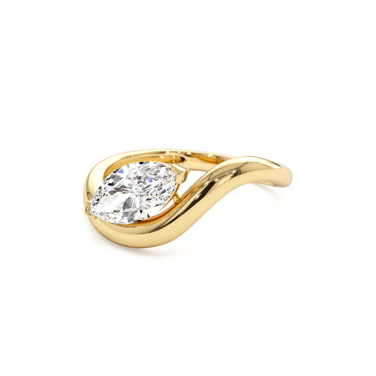 1.00 CTW Marquise Shaped Sleek Design Lab-Grown Engagement Ring in 14K Gold — view 2